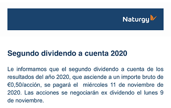 Segundo dividendo a cuenta 2020  2020 Second Interim Dividend